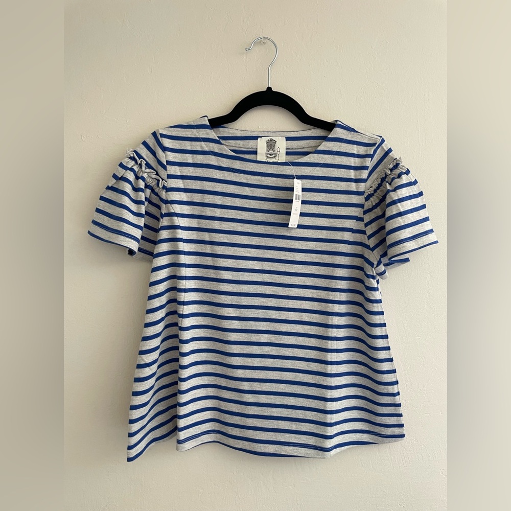Feminine Ruffle Sleeve Stripped TShirt Petite NWT